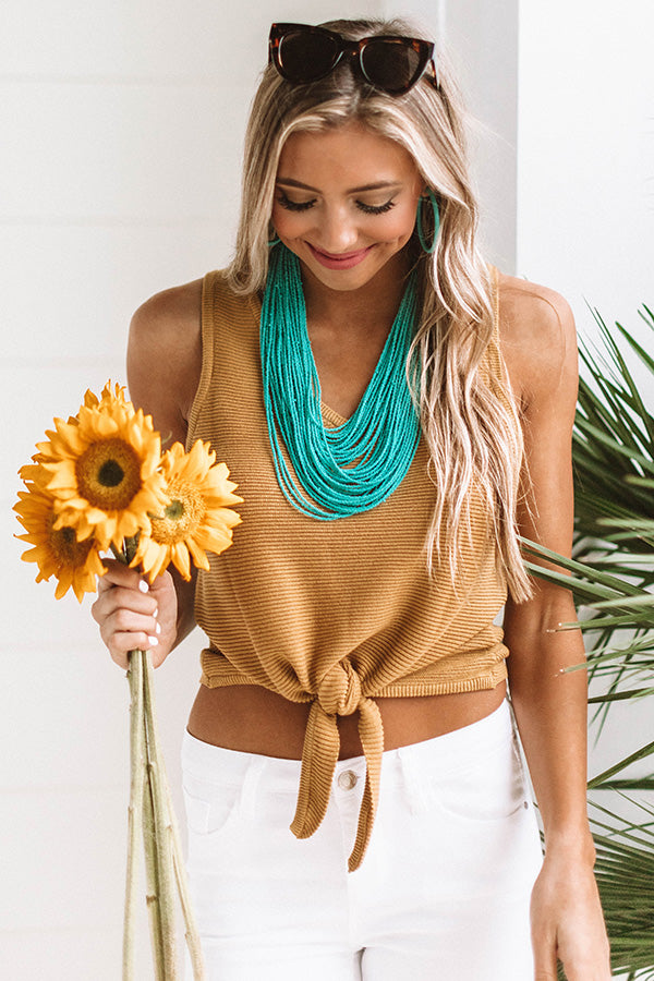 Patio Weather Ribbed Tie Tank In Mustard