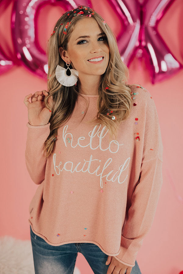 Hello Beautiful Embroidered Shift Sweater Image - 1
