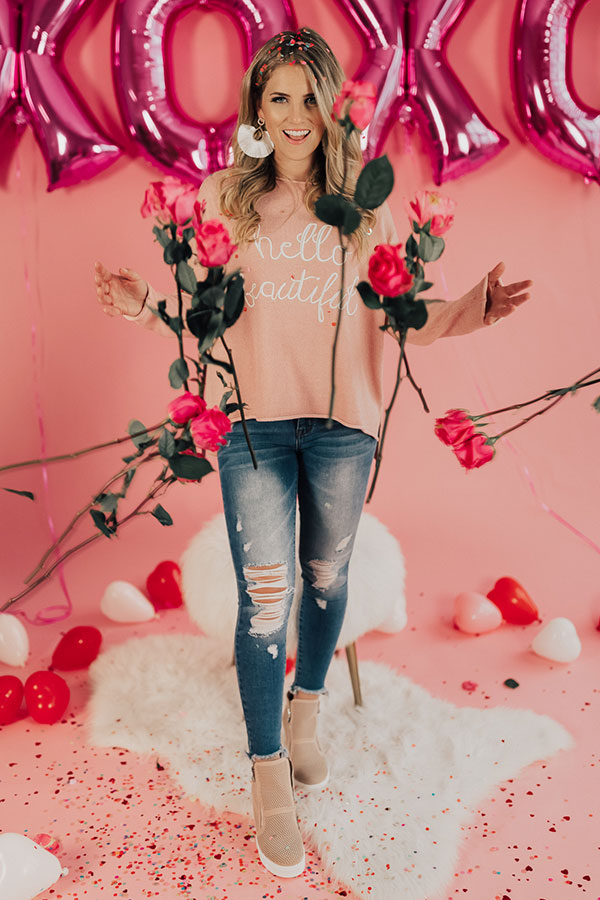 Hello Beautiful Embroidered Shift Sweater Image - 3