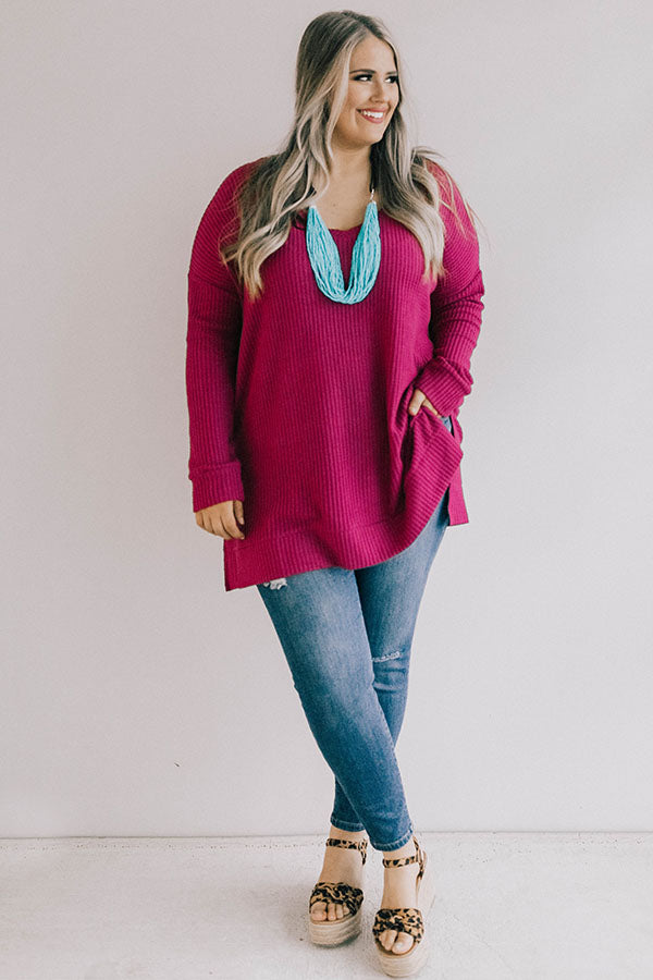 Long Weekend Waffle Knit Tunic In Fuchsia Curves Image - 1