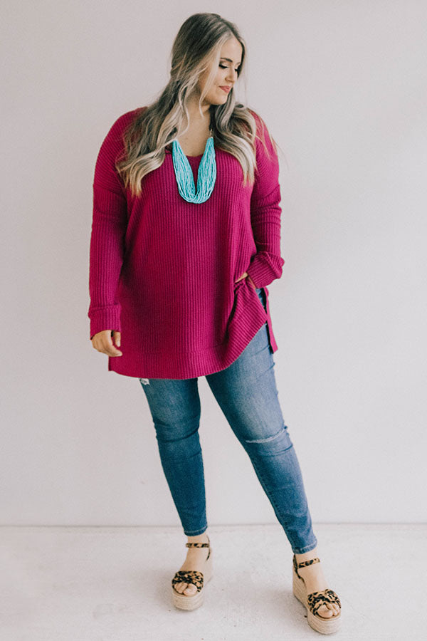 Long Weekend Waffle Knit Tunic In Fuchsia Curves Image - 3