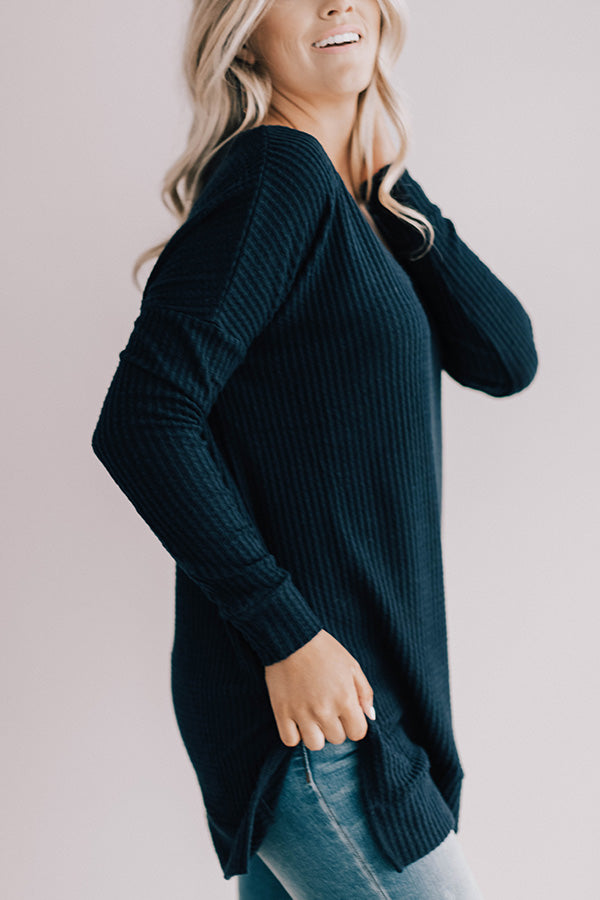 Long Weekend Waffle Knit Tunic In Navy Image - 3