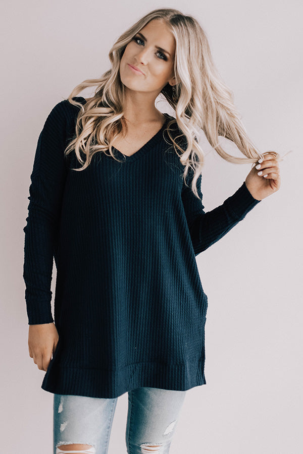 Long Weekend Waffle Knit Tunic In Navy Image - 1