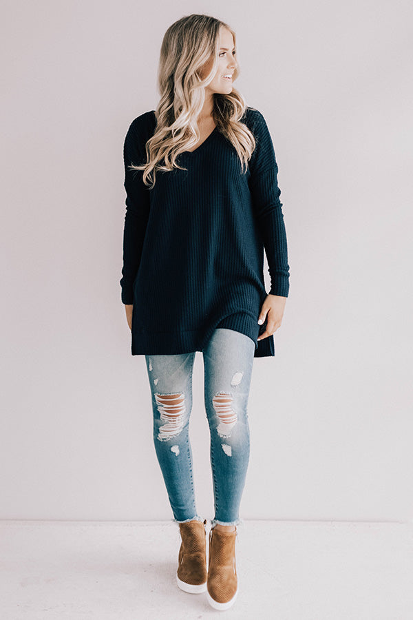 Long Weekend Waffle Knit Tunic In Navy Image - 2