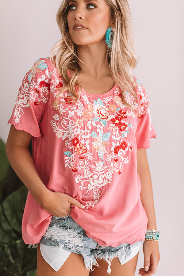 Falling For Floral Embroidered Top In Pink Image - 2