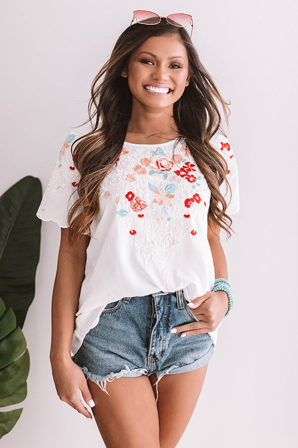 Falling For Floral Embroidered Top In Ivory Image - 2