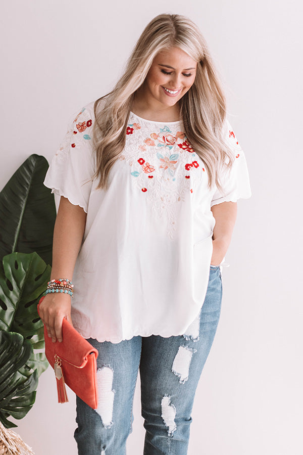 Falling For Floral Embroidered Top In Ivory  Curves Image - 1