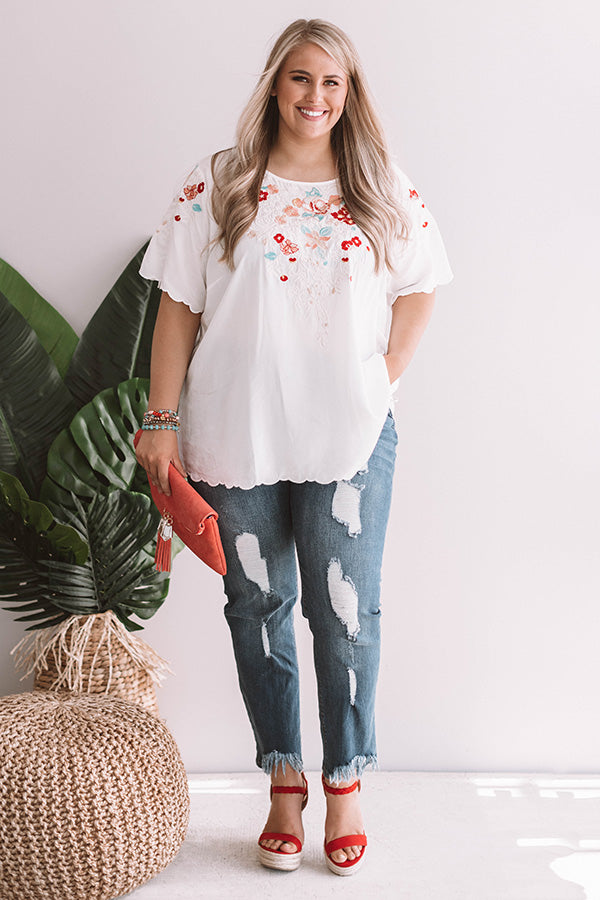 Falling For Floral Embroidered Top In Ivory  Curves Image - 2
