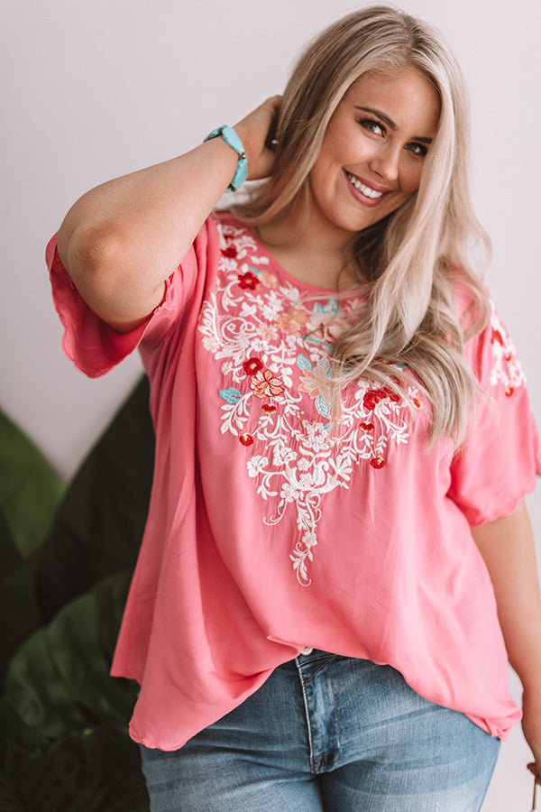 Falling For Floral Embroidered Top In Pink  Curves Image - 4