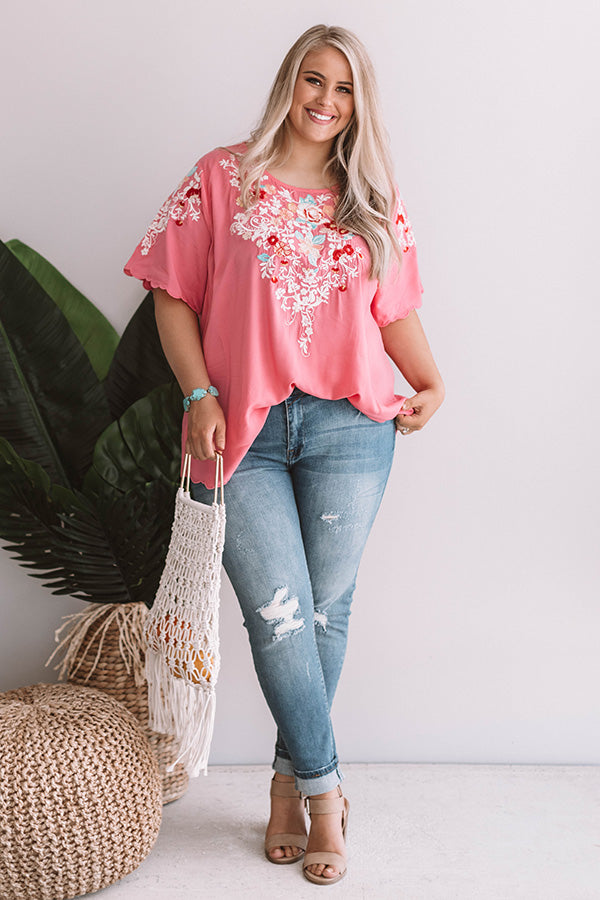 Falling For Floral Embroidered Top In Pink  Curves Image - 1