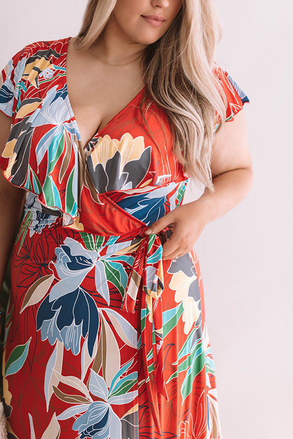 Paradise Is Calling Ruffle Maxi In Coral Curves Image - 2