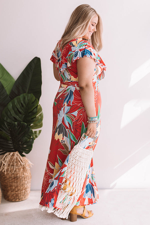 Paradise Is Calling Ruffle Maxi In Coral Curves Image - 5