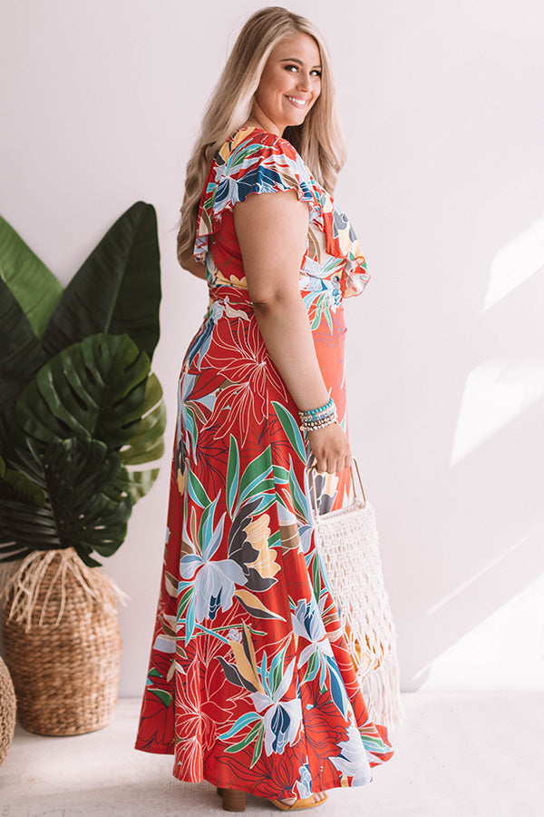 Paradise Is Calling Ruffle Maxi In Coral Curves Image - 3