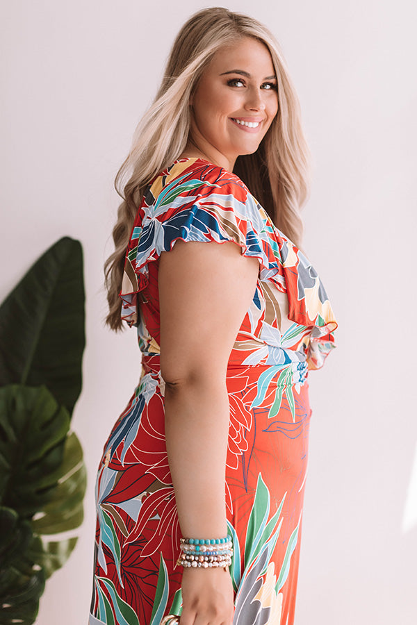 Paradise Is Calling Ruffle Maxi In Coral Curves Image - 4