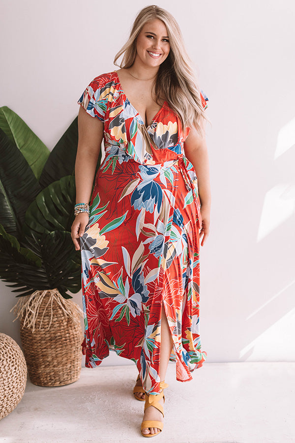 Paradise Is Calling Ruffle Maxi In Coral Curves Image - 1