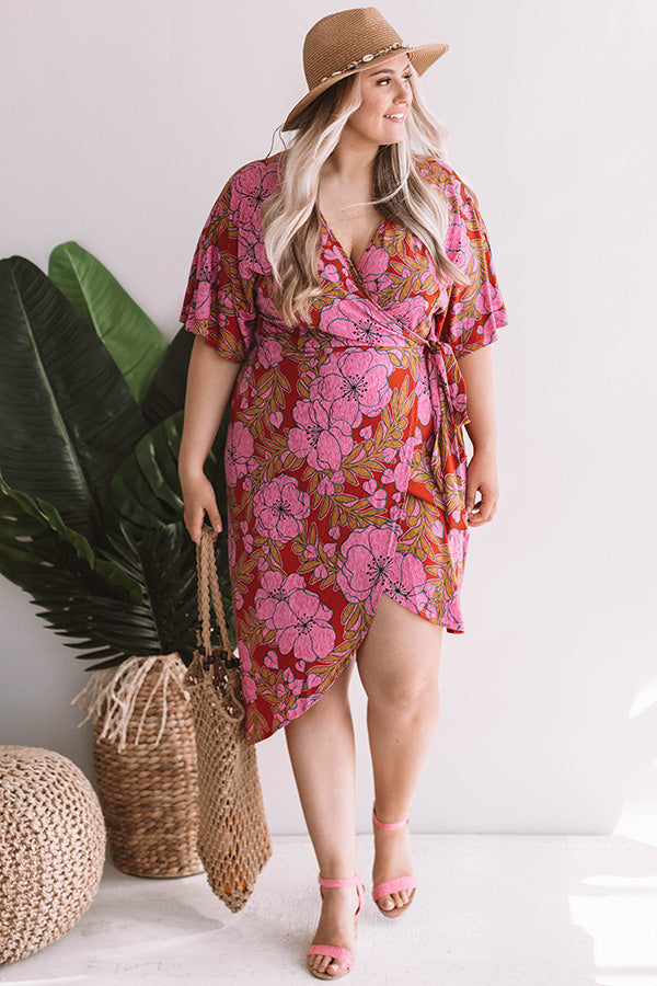 Hibiscus Happiness Wrap Midi Dress Curves Image - 1