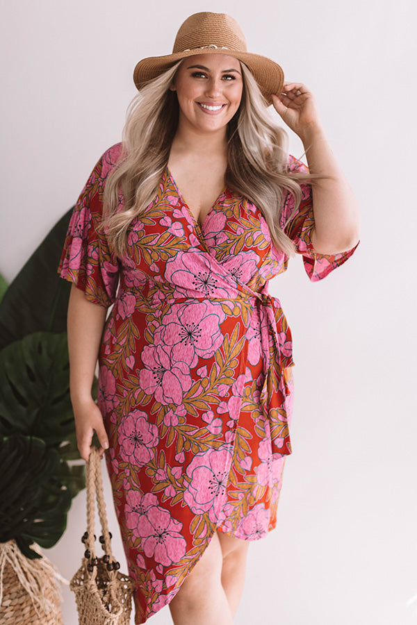 Hibiscus Happiness Wrap Midi Dress Curves Image - 2