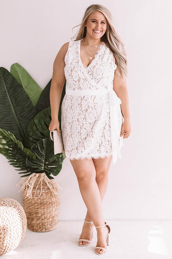 Front Row Exclusive Lace Wrap Dress in White Curves