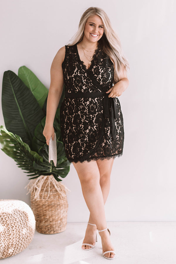 Front Row Exclusive Lace Wrap Dress in Black Curves