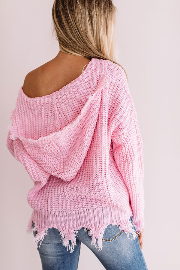 Always Fashionably Late Knitted Hoodie In Pink Image - 5