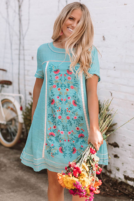 Dreaming Of Summer Embroidered Dress In Aqua • Impressions Online Boutique