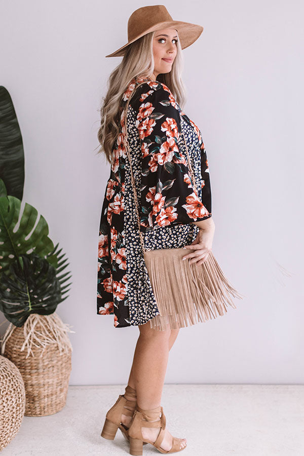 Prosecco In Portofino Floral Babydoll Dress in Black Curves Image - 4