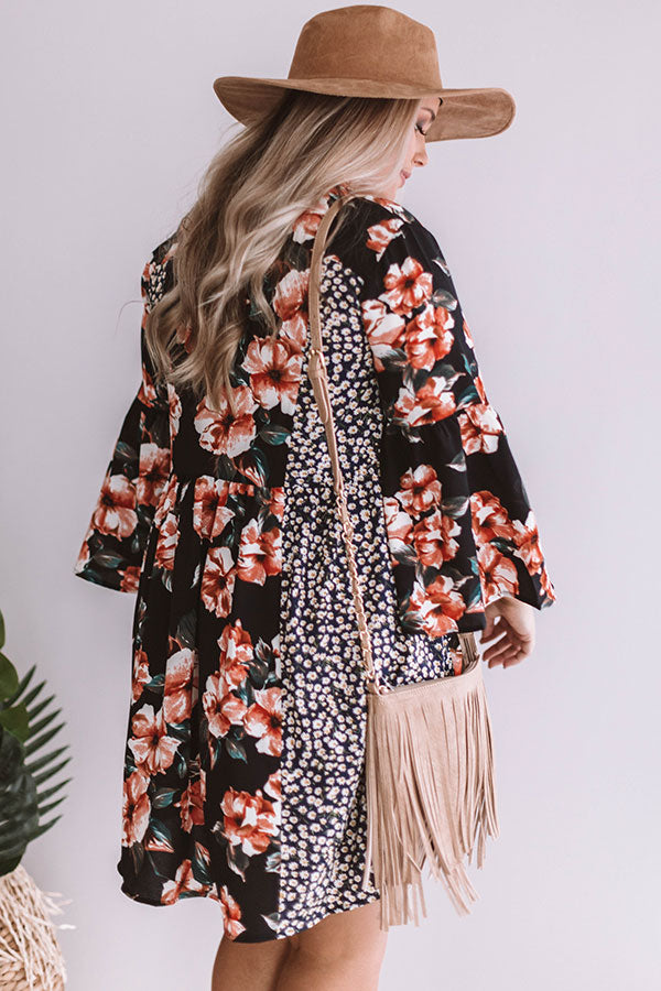 Prosecco In Portofino Floral Babydoll Dress in Black Curves Image - 5