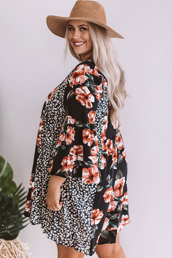 Prosecco In Portofino Floral Babydoll Dress in Black Curves Image - 3