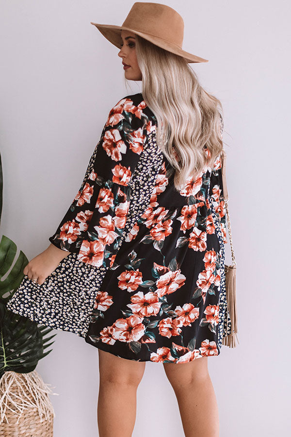 Prosecco In Portofino Floral Babydoll Dress in Black Curves Image - 2