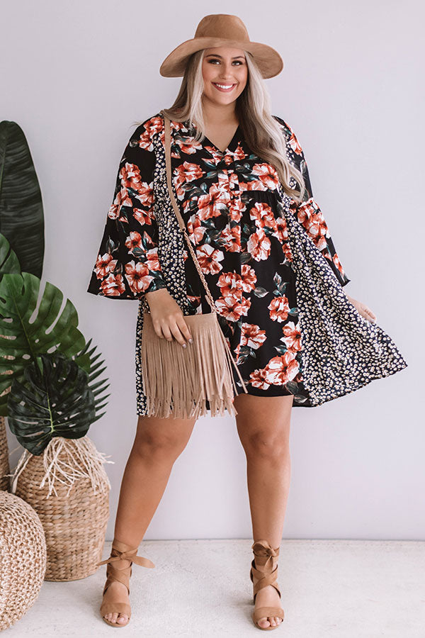 Prosecco In Portofino Floral Babydoll Dress in Black Curves Image - 1