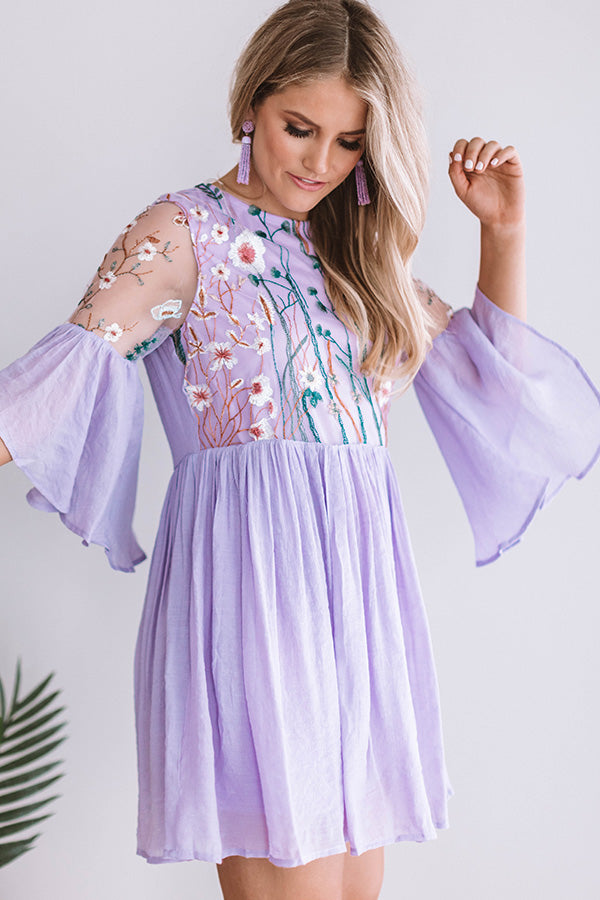 Malibu Mimosas Embroidered Shift Dress In Lavender Image - 4