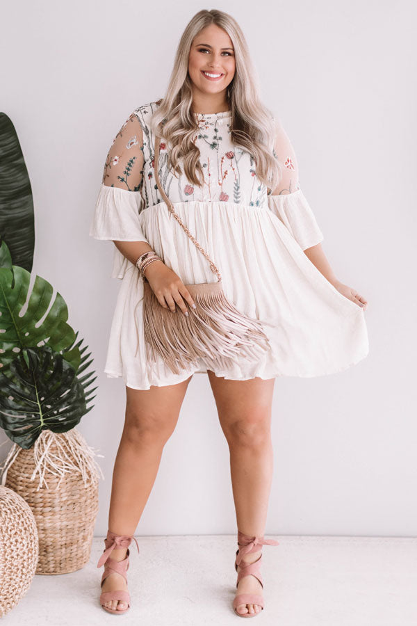Malibu Mimosas Embroidered Shift Dress in Cream Curves Image - 1