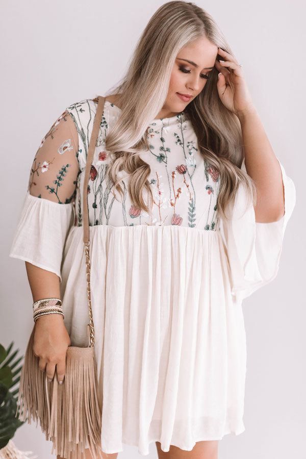 Malibu Mimosas Embroidered Shift Dress in Cream Curves Image - 2