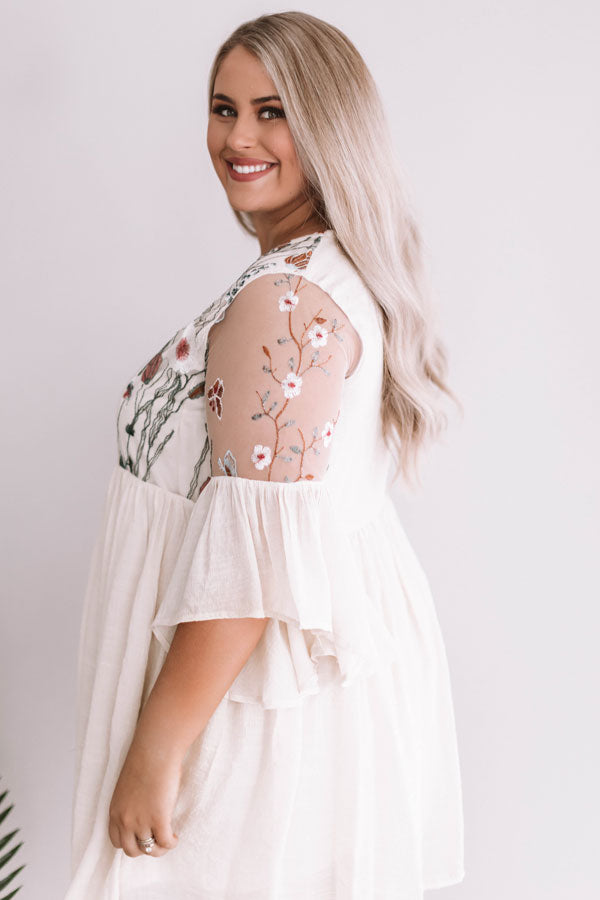 Malibu Mimosas Embroidered Shift Dress in Cream Curves Image - 3