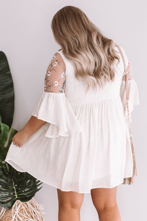 Malibu Mimosas Embroidered Shift Dress in Cream Curves Image - 5