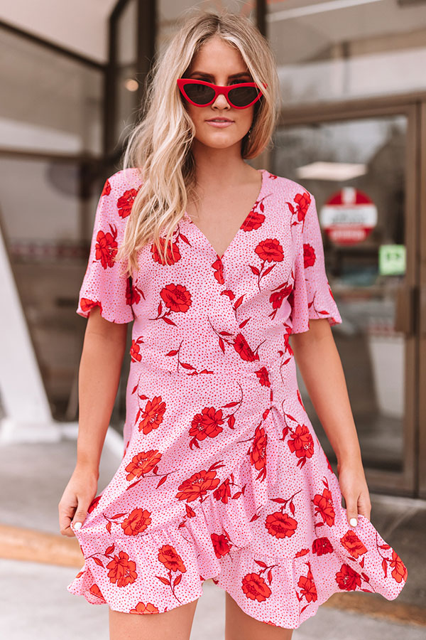 Island Sunsets Wrap Dress In Pink Image - 4