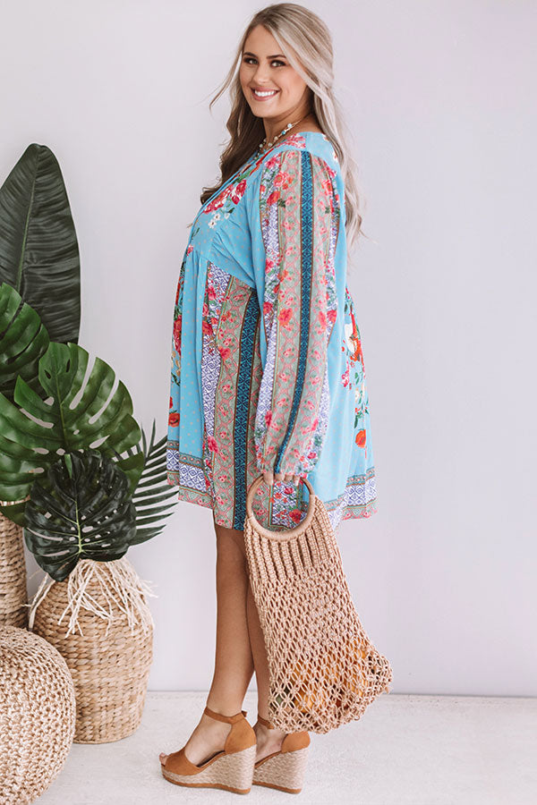 Sips And Sights Floral Babydoll Dress In Sky Blue Curves Image - 3