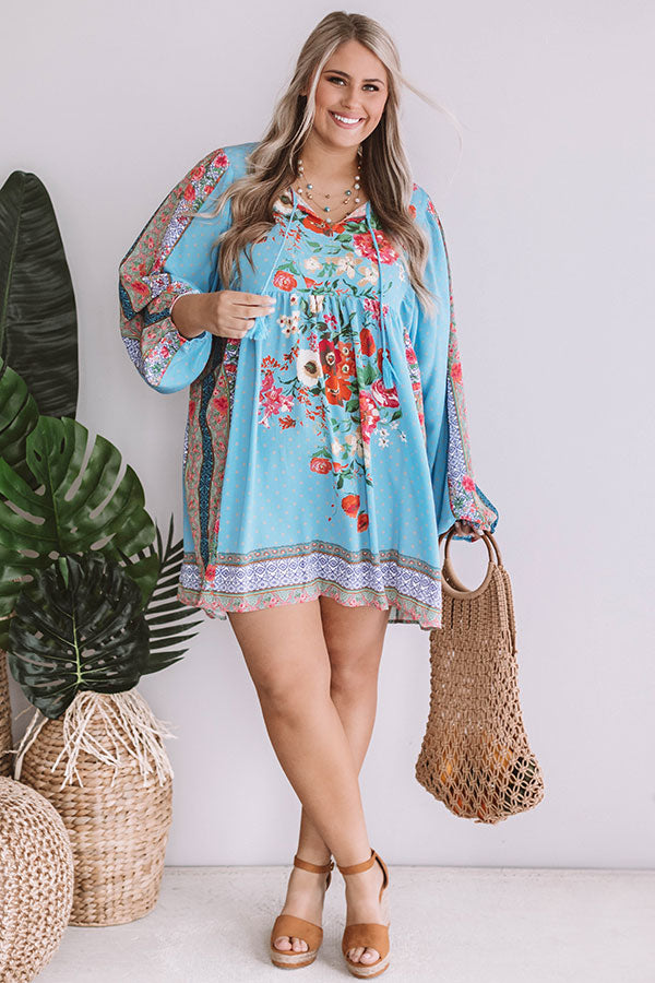 Sips And Sights Floral Babydoll Dress In Sky Blue Curves Image - 1