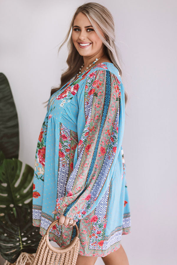 Sips And Sights Floral Babydoll Dress In Sky Blue Curves Image - 4