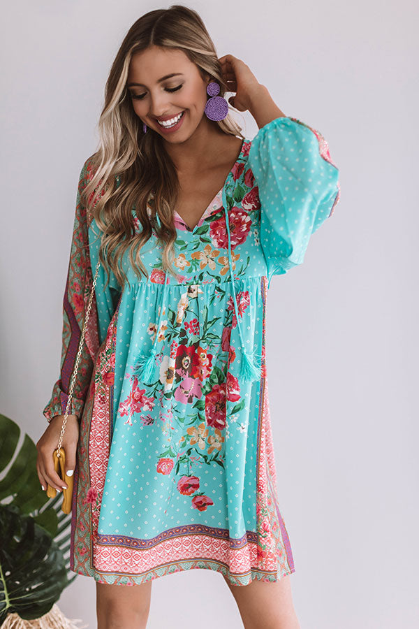 Sips And Sights Floral Babydoll Dress in Ocean Wave Image - 2