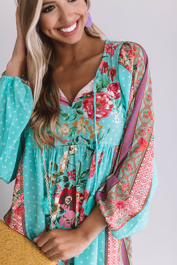 Sips And Sights Floral Babydoll Dress in Ocean Wave Image - 3