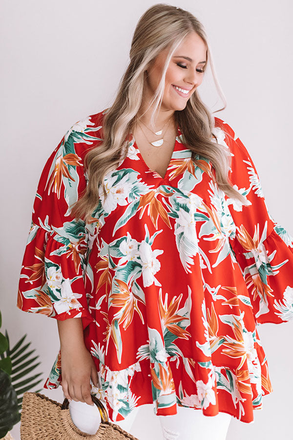 Hello, Bungalow Floral Babydoll Top In Red Curves Image - 4