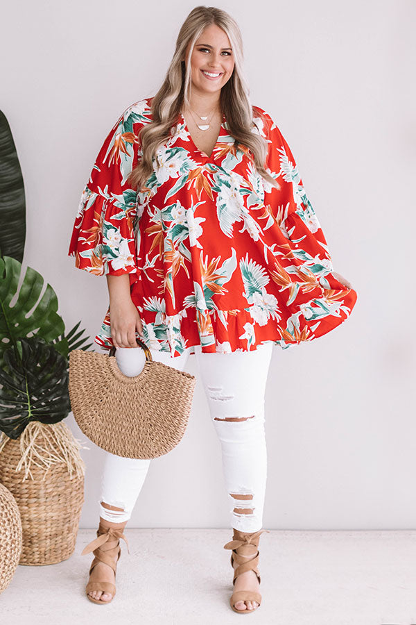 Hello, Bungalow Floral Babydoll Top In Red Curves Image - 1