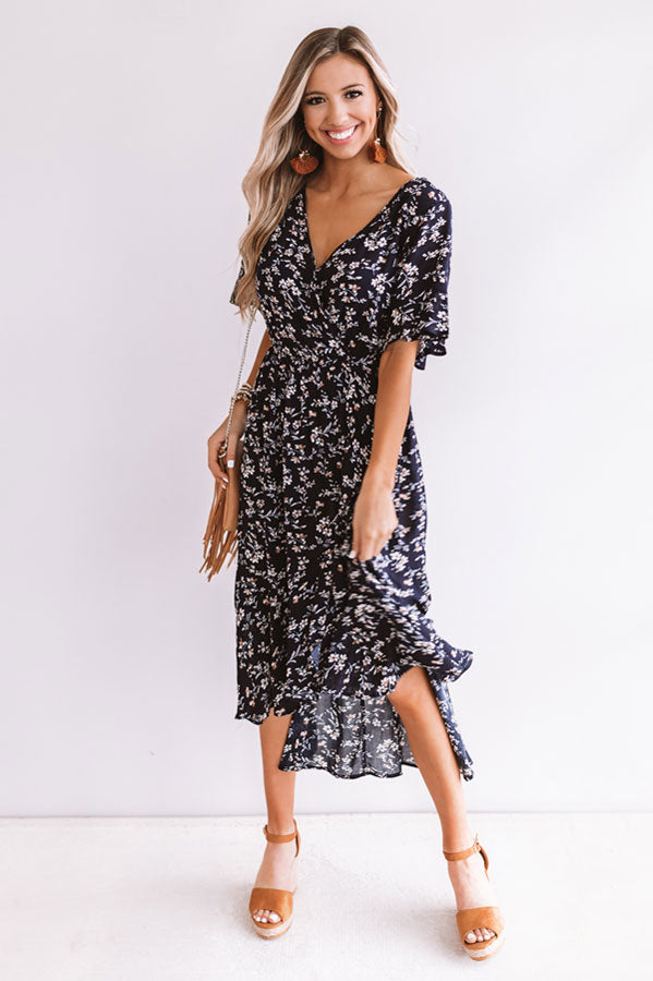 Fields In Florence Floral Midi in Navy Image - 1