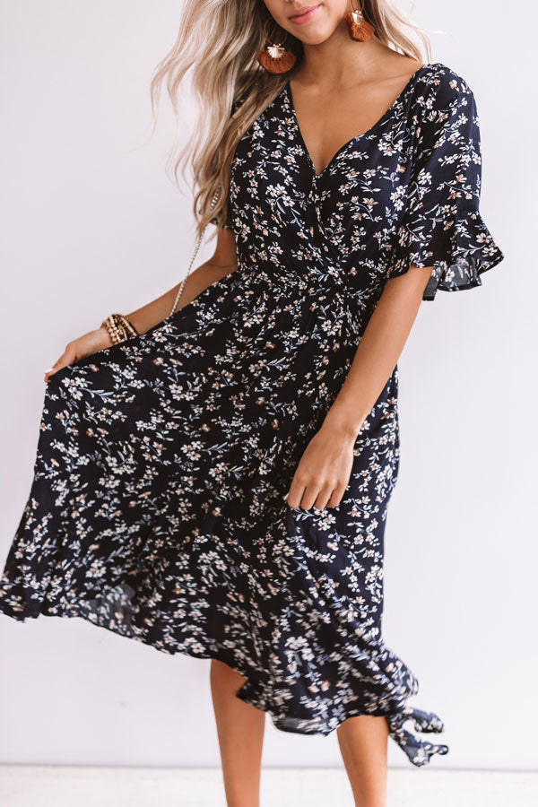 Fields In Florence Floral Midi in Navy Image - 2