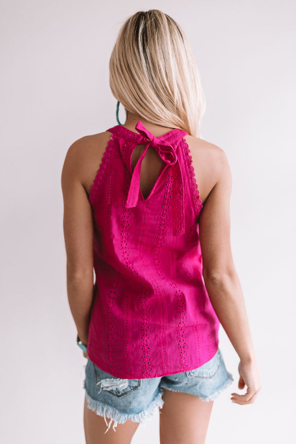 Sunny Weather Eyelet Tank in Hot Pink Image - 4