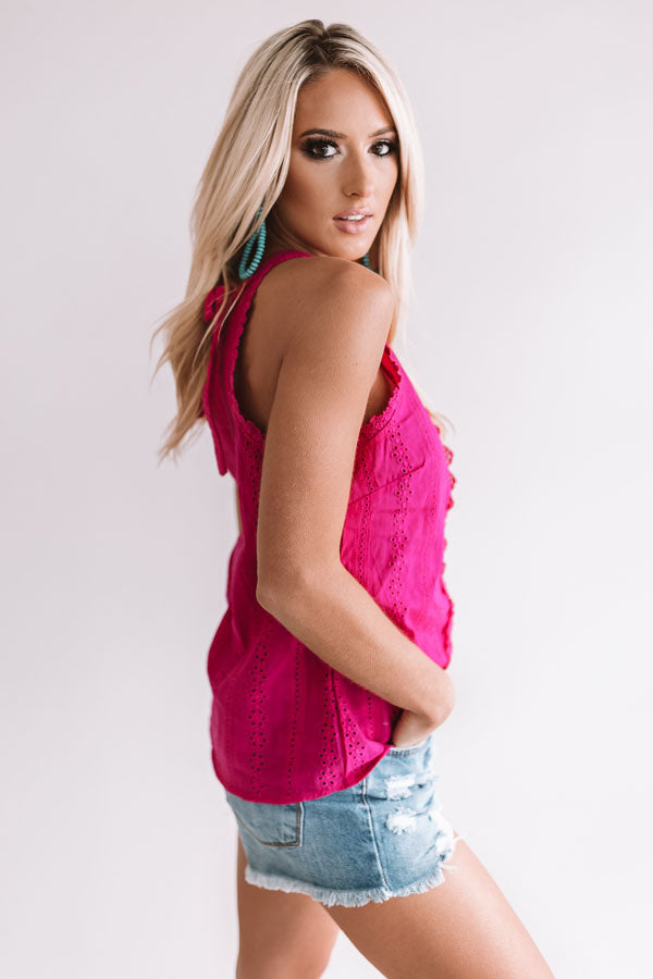 Sunny Weather Eyelet Tank in Hot Pink Image - 3
