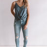 Brunching On Melrose Button Tank In Chambray Image - 1