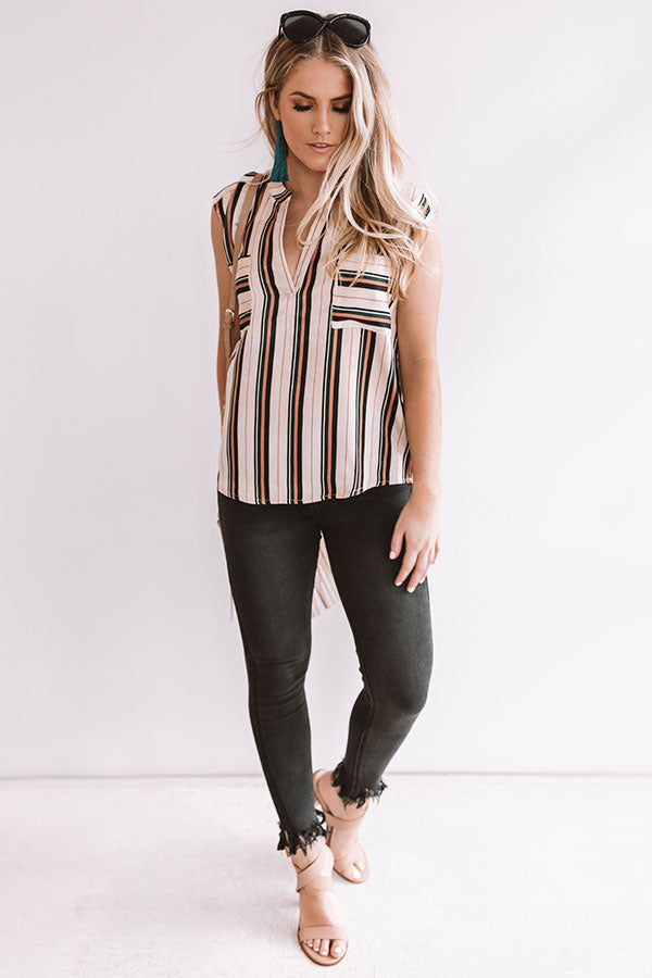 Room Service Stripe Top In Champagne Image - 2