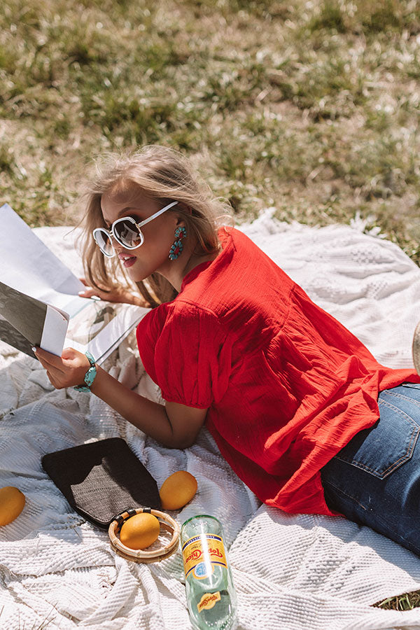 Barefoot in Barcelona Embroidered Top in Red Image - 3